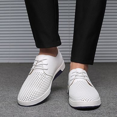 Men's Perforated Leather Casual Oxfords Breathable Dress Shoes