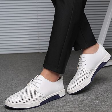 Men's Perforated Leather Casual Oxfords Breathable Dress Shoes