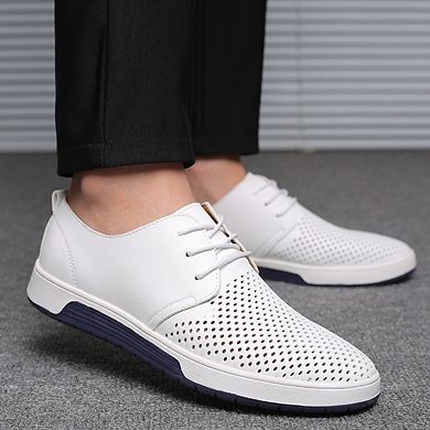 Men's Perforated Leather Casual Oxfords Breathable Dress Shoes