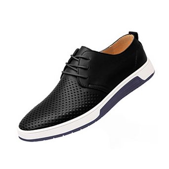 Men's Perforated Leather Casual Oxfords Breathable Dress Shoes