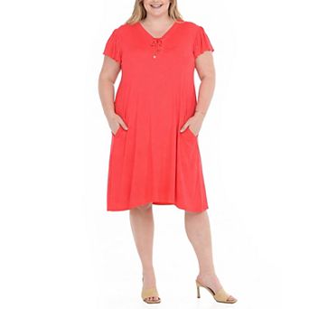 Plus Size V-Neck Tie Front Flutter Sleeve Shift Dres