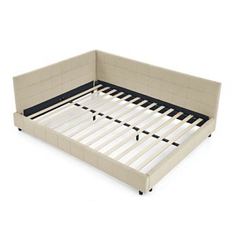 Pnronnc Queen Daybed Velvet Upholstered Sofa Bed Frame with Tufted Backrest for Bedroom Living Room