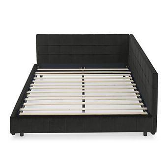 Pnronnc Queen Daybed Velvet Upholstered Sofa Bed Frame with Tufted Backrest for Bedroom Living Room