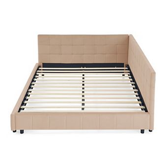 Pnronnc Queen Daybed Velvet Upholstered Sofa Bed Frame with Tufted Backrest for Bedroom Living Room