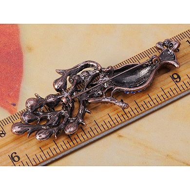 Elegant Multicolor Crystal Rhinestone Perched Peacock Tree Branch Bird Animal Brooch Pin
