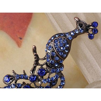 Elegant Multicolor Crystal Rhinestone Perched Peacock Tree Branch Bird Animal Brooch Pin