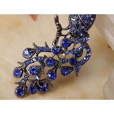 Elegant Multicolor Crystal Rhinestone Perched Peacock Tree Branch Bird Animal Brooch Pin