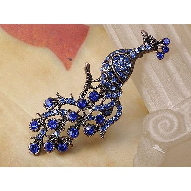 Elegant Multicolor Crystal Rhinestone Perched Peacock Tree Branch Bird Animal Brooch Pin