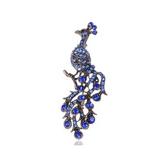 Elegant Multicolor Crystal Rhinestone Perched Peacock Tree Branch Bird Animal Brooch Pin