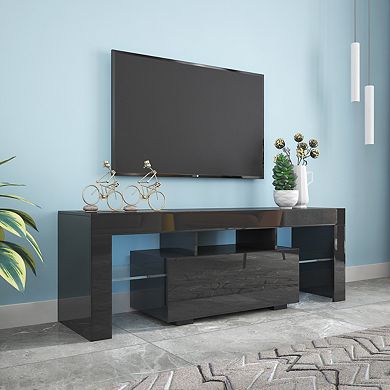 KWPZQEB TV Stand Modern Entertainment with LED Light and Drawer