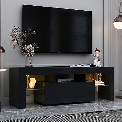 KWPZQEB TV Stand Modern Entertainment with LED Light and Drawer