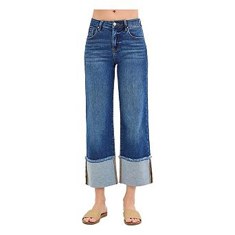RISEN Full Size Mid Rise Crop Wide Wide Cuffed Jeans Plus Size
