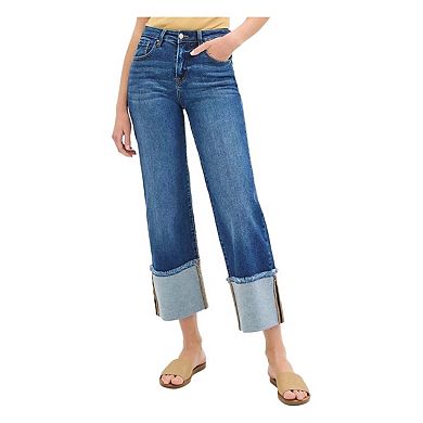 RISEN Full Size Mid Rise Crop Wide Wide Cuffed Jeans Plus Size