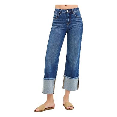 RISEN Full Size Mid Rise Crop Wide Wide Cuffed Jeans Plus Size