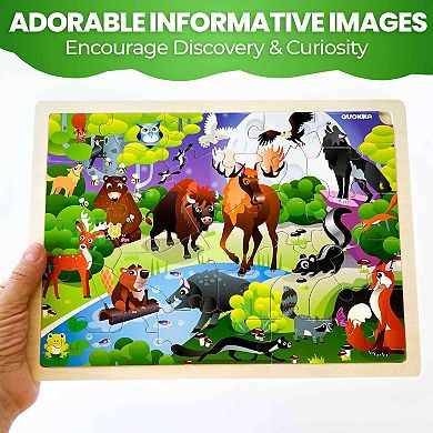 QUOKKA 4SET 24 Pcs Wooden Puzzles for Kids Ages 4-6