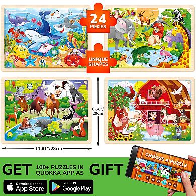 QUOKKA 4SET 24 Pcs Wooden Puzzles for Kids Ages 4-6
