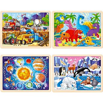 QUOKKA 4SET 24 pc Wooden Puzzles for Kids Ages 4-6