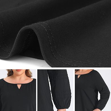 Women's Plus Size Tops Keyhole Neck Lantern Sleeve Pintuck Casual Trendy Blouses Top