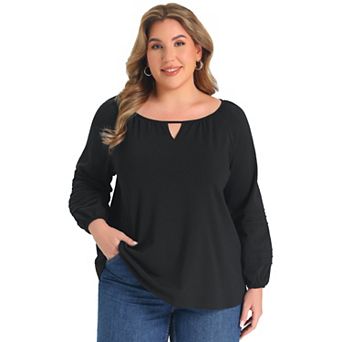 Women's Plus Size Tops Keyhole Neck Lantern Sleeve Pintuck Casual Trendy Blouses Top