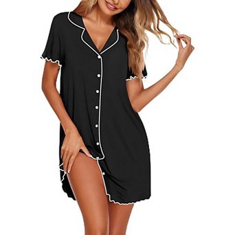 Ekouaer Cotton Nightgowns for Women Sleep Shirts Night Gown Boyfriend Sleepwear Soft Night Shirts