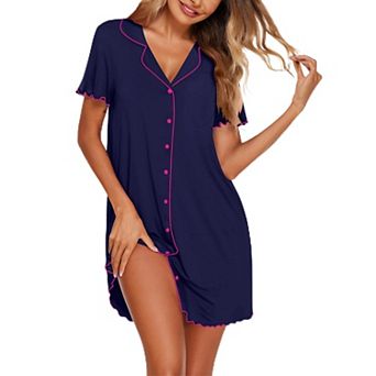 Ekouaer Cotton Nightgowns for Women Sleep Shirts Night Gown Boyfriend Sleepwear Soft Night Shirts