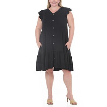 Plus Size Button Front Tiered Swing Dress