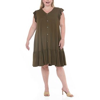 Plus Size Button Front Tiered Swing Dress