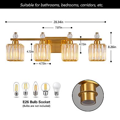 Modern 4-Light Crystal Vanity Light for Bathroom