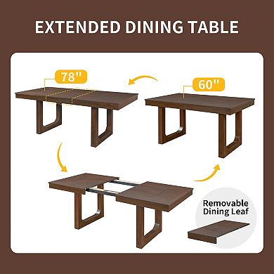 Pnronnc Extendable Dining Set, 5-Piece Dining Table Set with 4 Upholstered Chairs