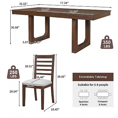 Pnronnc Extendable Dining Set, 5-Piece Dining Table Set with 4 Upholstered Chairs