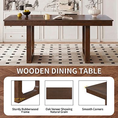 Pnronnc Extendable Dining Set, 5-Piece Dining Table Set with 4 Upholstered Chairs