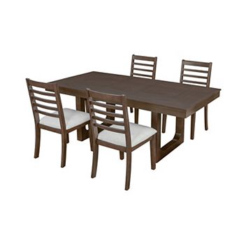 Pnronnc Extendable Dining Set, 5 pc Dining Table Set with 4 Upholstered Chairs