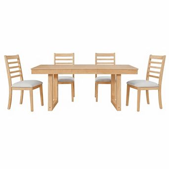 Pnronnc Extendable Dining Set, 5 pc Dining Table Set with 4 Upholstered Chairs