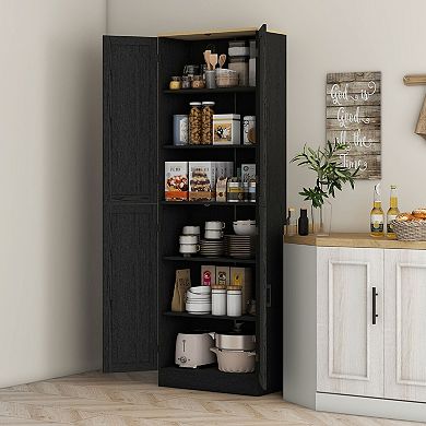 Narrow Tall Storage Pantry Cabinet with Adjustable Shelves and Enclosed Doors