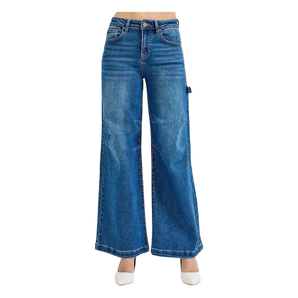 RISEN Full Size High Rise Wide Leg Patch Detailed Jeans Plus Size