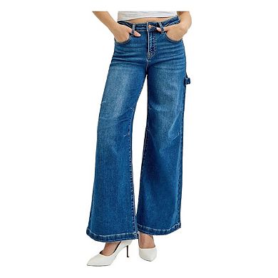 RISEN Full Size High Rise Wide Leg Patch Detailed Jeans Plus Size