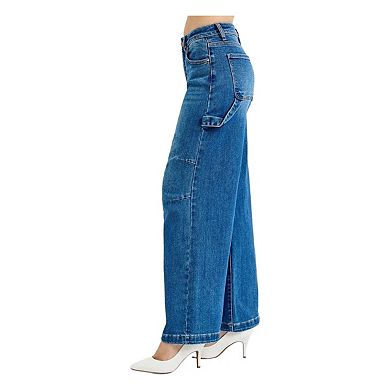 RISEN Full Size High Rise Wide Leg Patch Detailed Jeans Plus Size