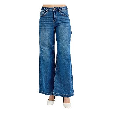 RISEN Full Size High Rise Wide Leg Patch Detailed Jeans Plus Size