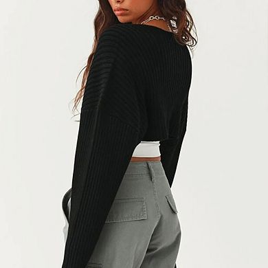 Shurgs for Women Bolero Long Batwing Sleeve Sweaters Open Front Casual Knitted Sweaters