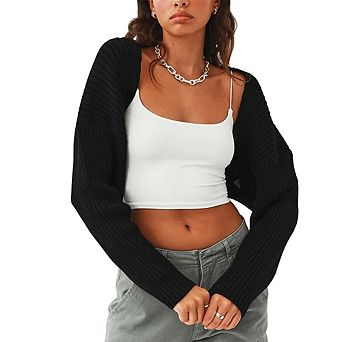 Shurgs for Women Bolero Long Batwing Sleeve Sweaters Open Front Casual Knitted Sweaters