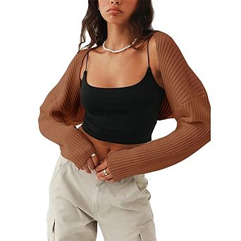 Shurgs for Women Bolero Long Batwing Sleeve Sweaters Open Front Casual Knitted Sweaters