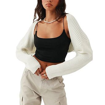 Shurgs for Women Bolero Long Batwing Sleeve Sweaters Open Front Casual Knitted Sweaters