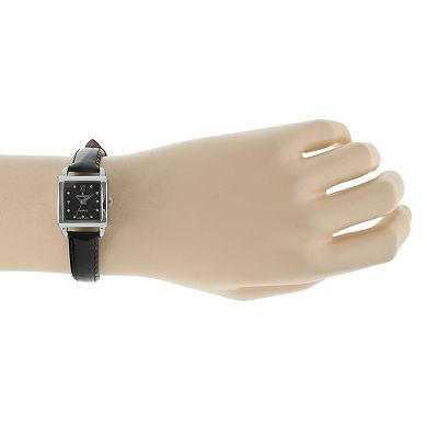 Peugeot Womens Small Face 20mm Square Watch with Glossy Leather Strap