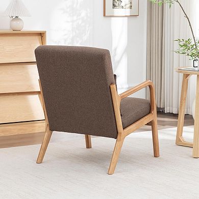 SEYNAR Mid-Century Modern Linen Accent Chair with Solid Wood Frame