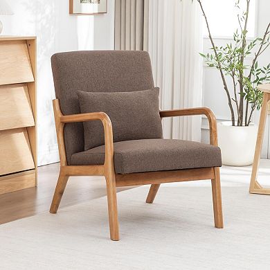 SEYNAR Mid-Century Modern Linen Accent Chair with Solid Wood Frame