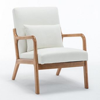 SEYNAR Mid-Century Modern Linen Accent Chair with Solid Wood Frame