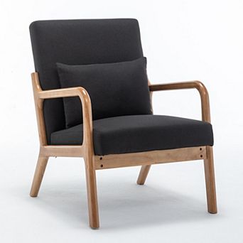 SEYNAR Mid-Century Modern Linen Accent Chair with Solid Wood Frame