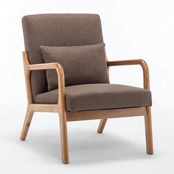 SEYNAR Mid-Century Modern Linen Accent Chair with Solid Wood Frame