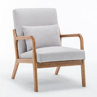 SEYNAR Mid-Century Modern Linen Accent Chair with Solid Wood Frame