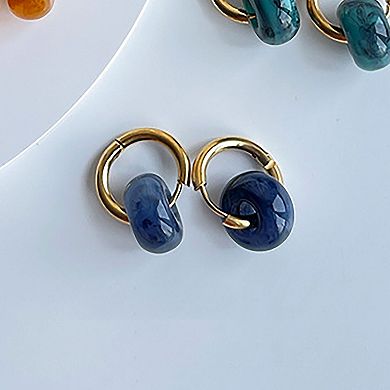 Women's Huggie Hoop Earrings with Gemstone Drop - Edgy Minimalist Statement Earrings